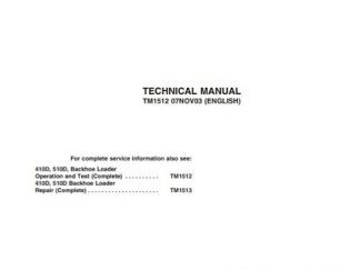 John Deere 410D 510D Backhoe Loaders Operation Technical Manual