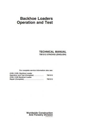 John Deere 410D 510D Backhoe Loaders Operation Technical Manual