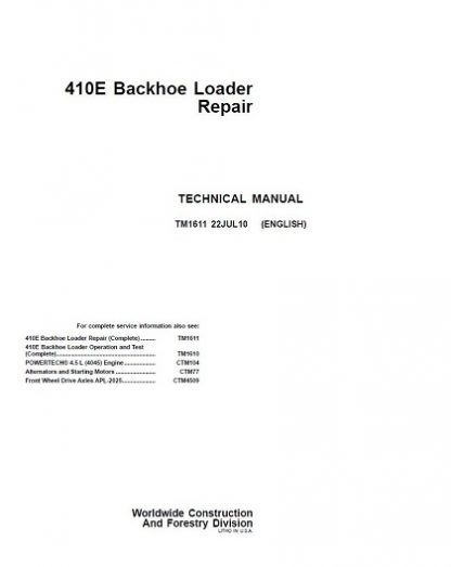 John Deere 410E Backhoe Loader Technical Manual