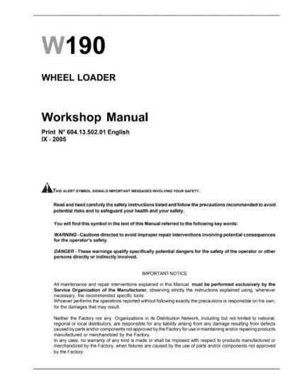 New Holland W190 Wheel Loader Service Repair Workshop Manual