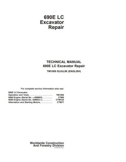 John Deere 690E LC Excavator Technical Repair Manual