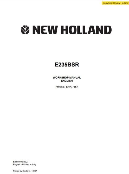 New Holland E235SR Excavator Service Repair Workshop Manual