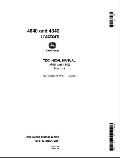 John Deere 4640, 4840 Tractors Repair Technical Manual