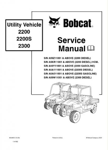Bobcat 2200, 2200S, 2300 Utility Vehicle Service Manual