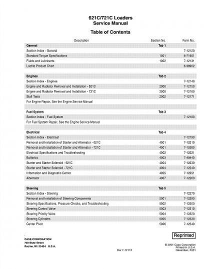 Case 621C, 721C Loaders Workshop Service Repair Manual