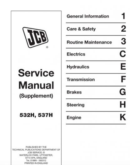 JCB Loadalls 532H, 537H Telescopic Handler Service Repair Manual