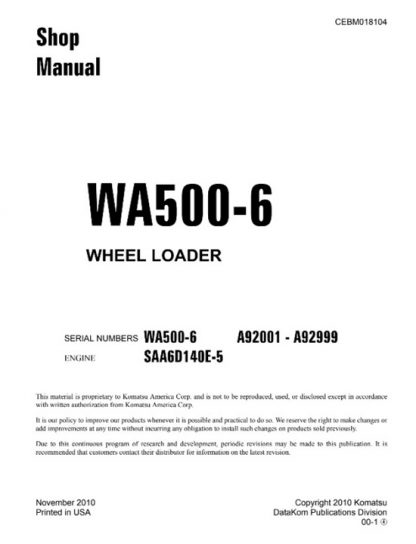 Komatsu WA500-6 Wheel Loader Service Repair Manual