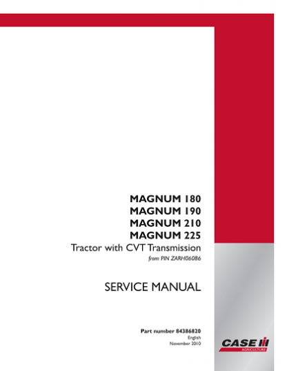 Case Magnum 180, 190, 210, 225 Series Tractors Service Manual