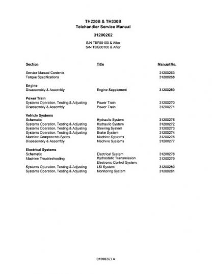 Caterpillar TH220B,TH330B Telehandler Service Repair Manual