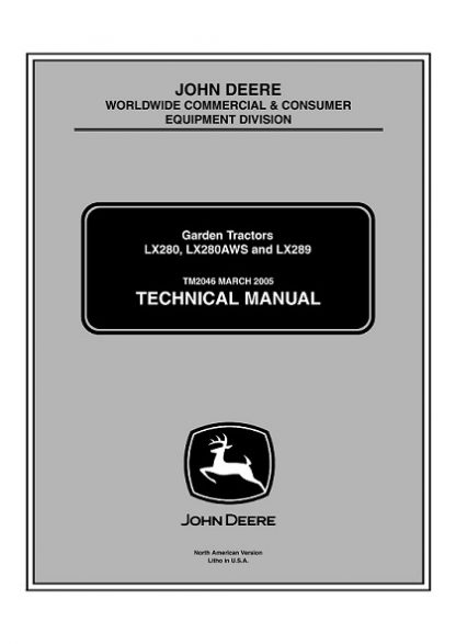 John Deere LX280, LX280AWS, LX289 Garden Tractors Service Technical Manual