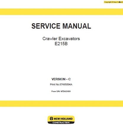 New Holland E215B Crawler Excavator Workshop Service Manual