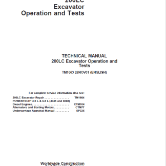 John Deere 200LC Excavator Operation and Tests Technical Manual
