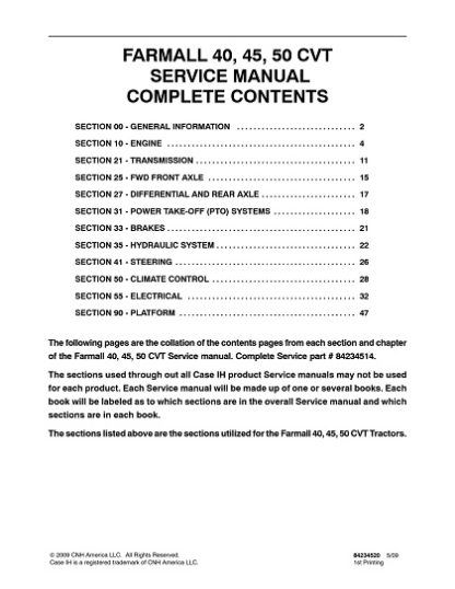 Case IH Farmall 40, 45, 50 CVT Tractor Service Repair Manual