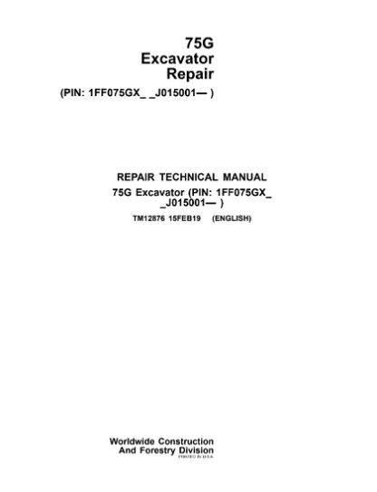 John Deere 75G Excavator Service Technical Manual