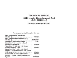 John Deere 644J Loader Operation and Tests Technical Manual