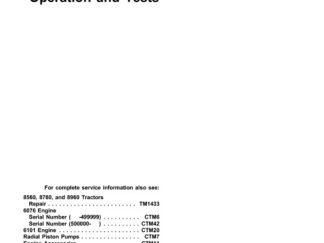 John Deere 8560, 8760, 8960 Tractors Operation and Tests Technical Manual