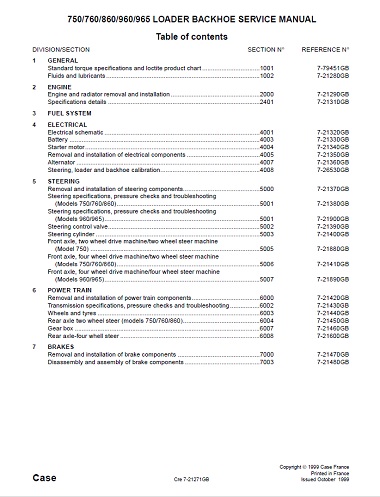 750 Case 750, 760, 860, 960, 965 Backhoe Loader Service Manual